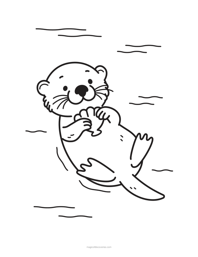 Free printable Sea otter ocean coloring page for adults and kids, thick lines and wide open water, one design per page