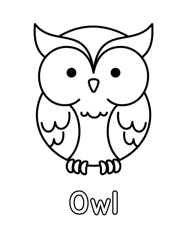 Free printable Owl coloring page for toddlers, thick outlines, one animal per page