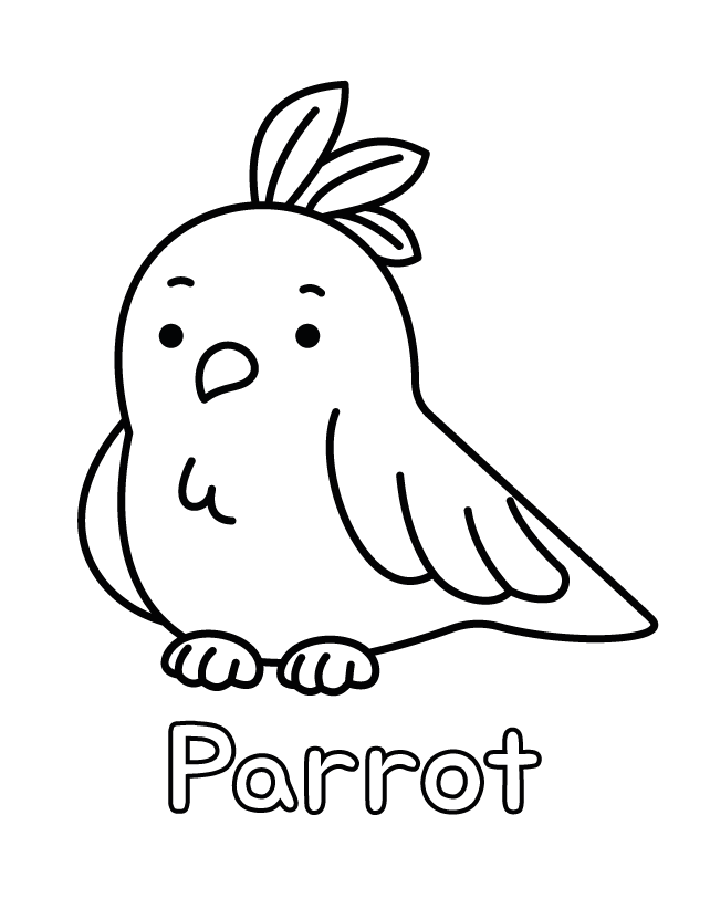 Free printable Parrot coloring page for toddlers, thick outlines, one animal per page