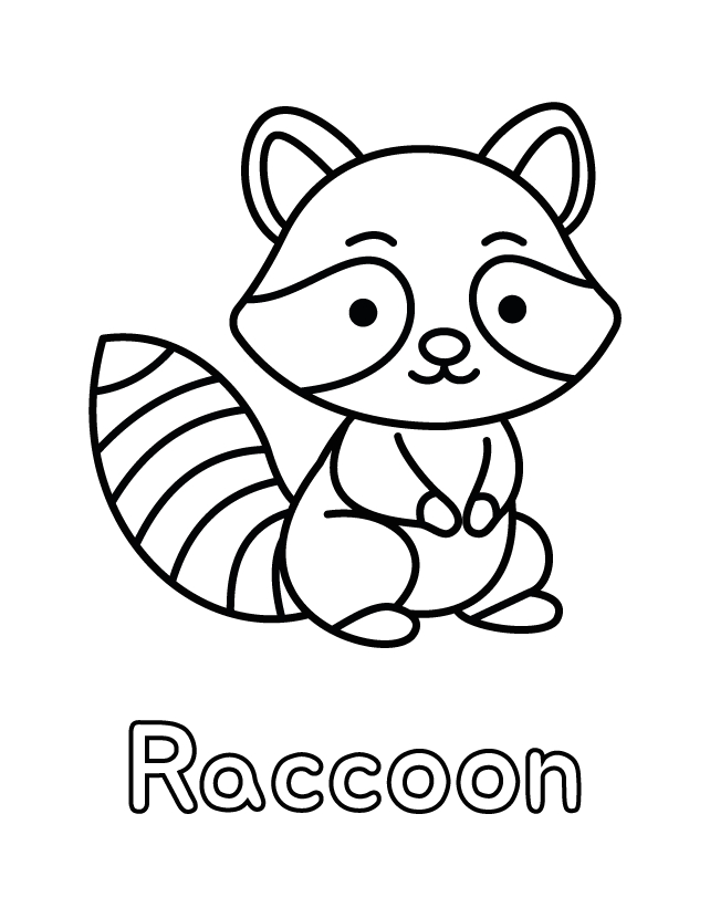 Free printable Raccoon coloring page for toddlers, thick outlines, one animal per page