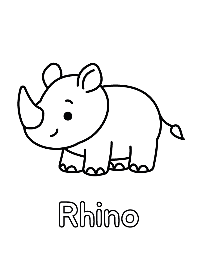 Free printable Rhino coloring page for toddlers, thick outlines, one animal per page