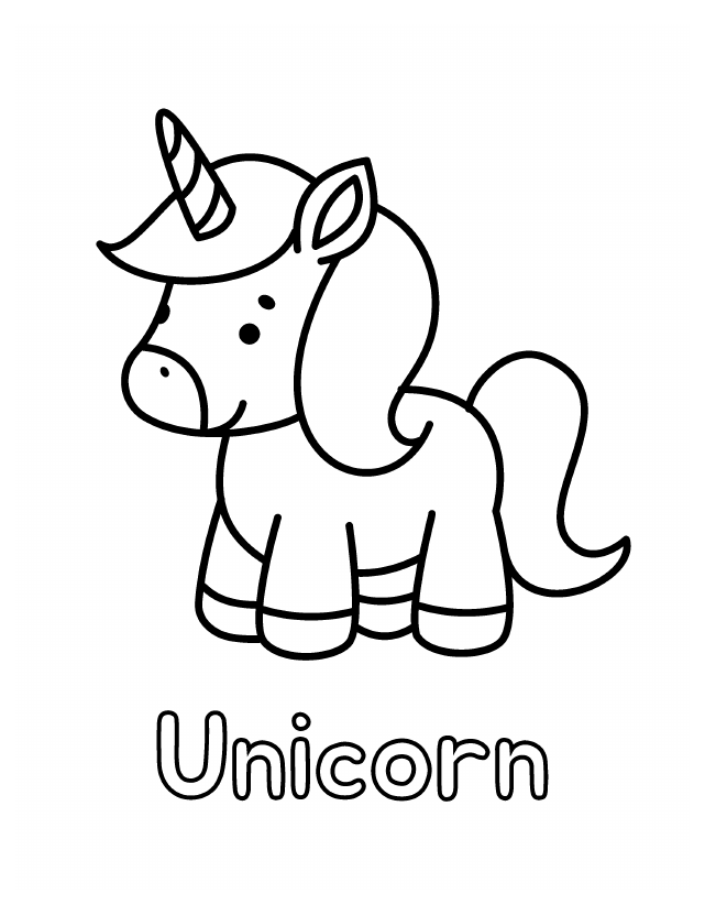 Free printable Unicorn coloring page for toddlers, thick outlines, one animal per page