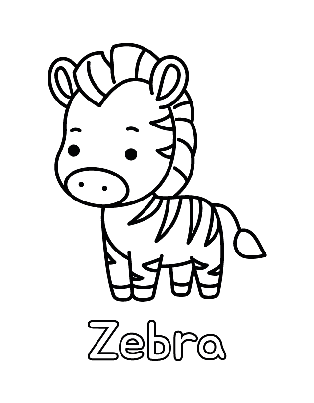 Free printable Zebra coloring page for toddlers, thick outlines, one animal per page