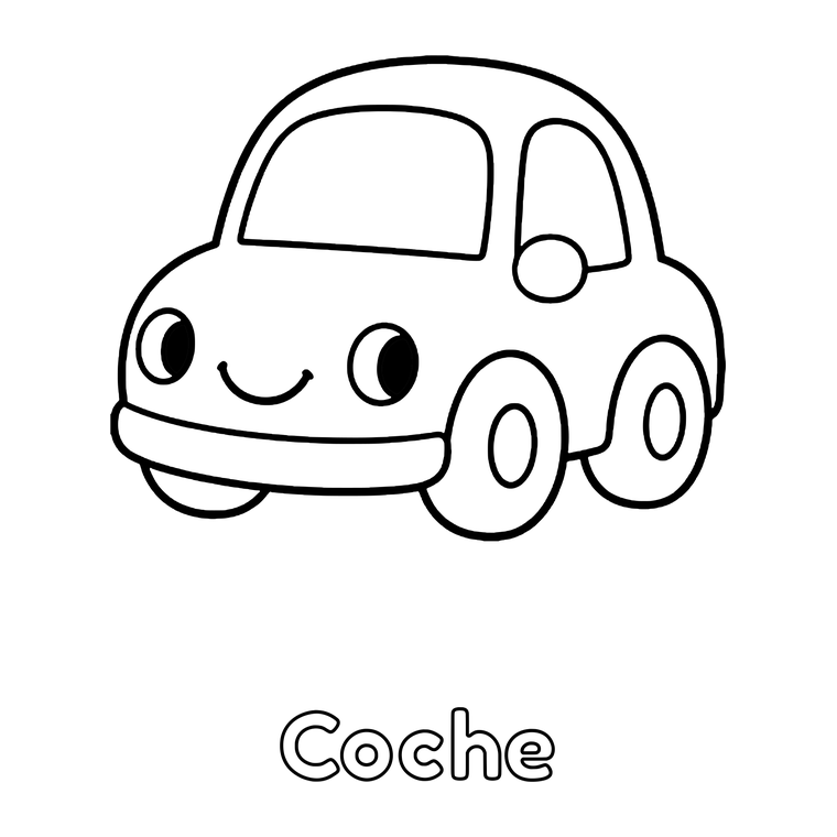 Tres páginas reales de nuestros libros: un dibujo grande y, debajo, su nombre en letras huecas para colorear.