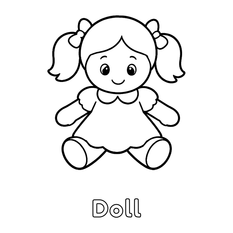 A teddy bear, a doll and a ball, exactly as they appear inside the books.