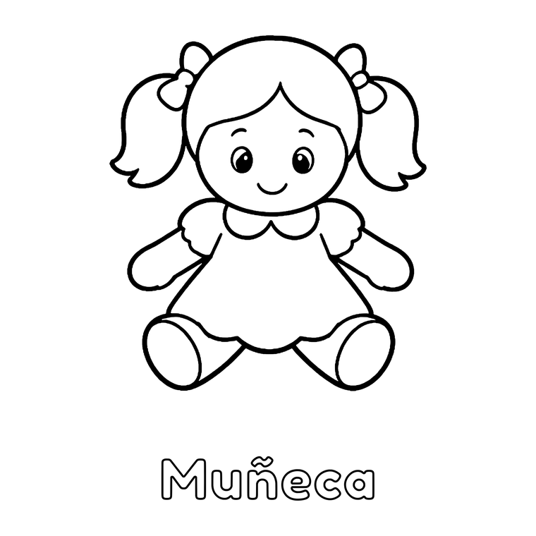 Un osito, una muñeca y una pelota, tal como aparecen dentro de los libros.