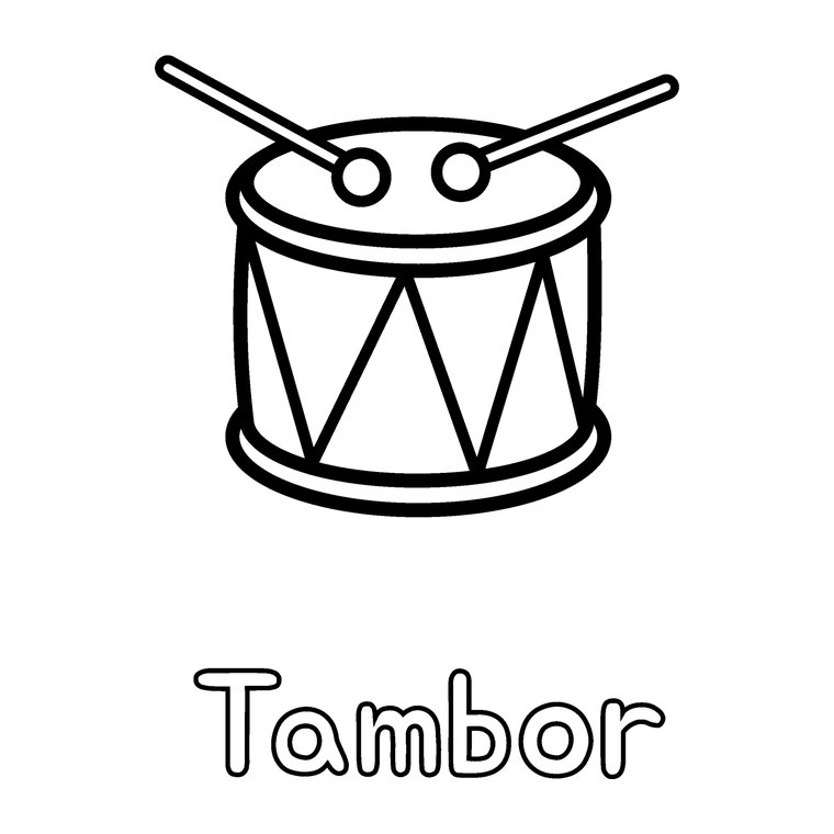 Un tambor, una cámara y una trompeta, tal como aparecen dentro de los libros.